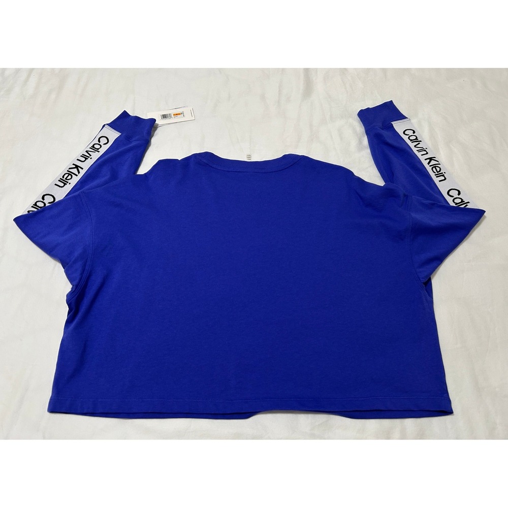 Calvin Klein Performance Womens Royal Blue Logo Tape Cropped Sweatshirt Size S